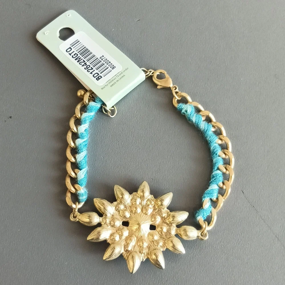 2/$15 + $4.99 Shipping Turquoise & Gold Tone Bracelet with Floral Design